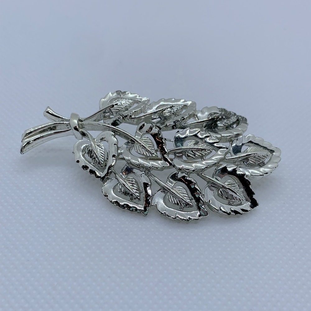 Signed Vintage CORO Brooch - Silver Leaves